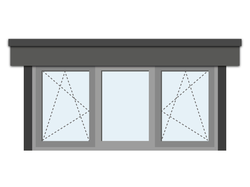 Dakkapelmodel 3 meter met twee draaikiep-ramen een raam met vast glas.