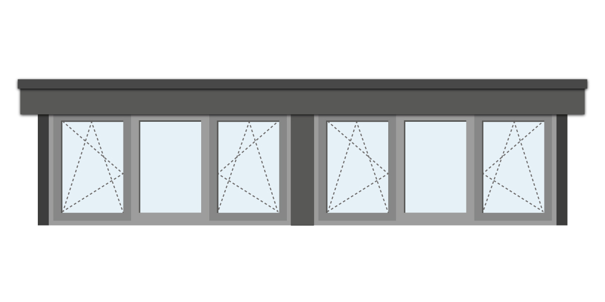 Dakkapelmodel 6 meter met twee draaikiep-ramen een raam met vast glas.